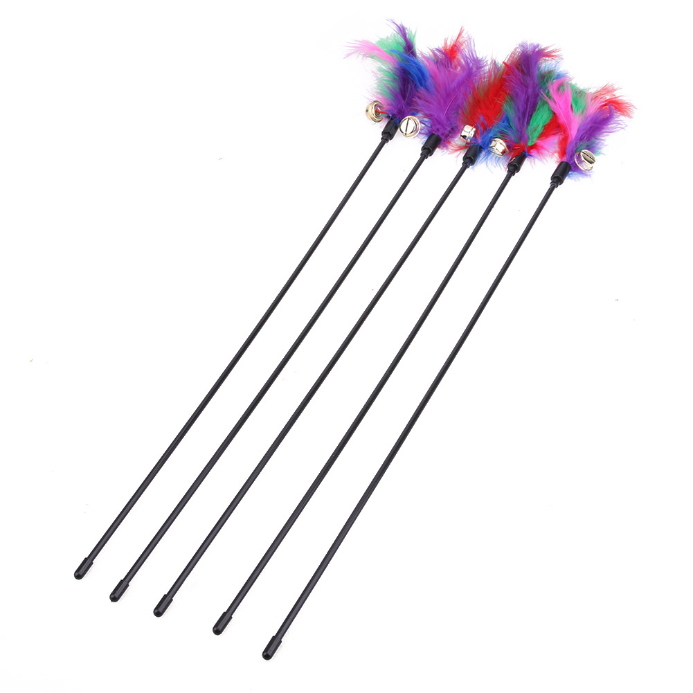 

5pcs Cat Kitten Pet Teaser Turkey Feather Interactive Stick Toy Wire Chaser, 501 Original