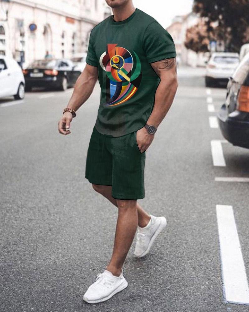 Men's Sports Multicolor Abstract Printed Shorts Suit