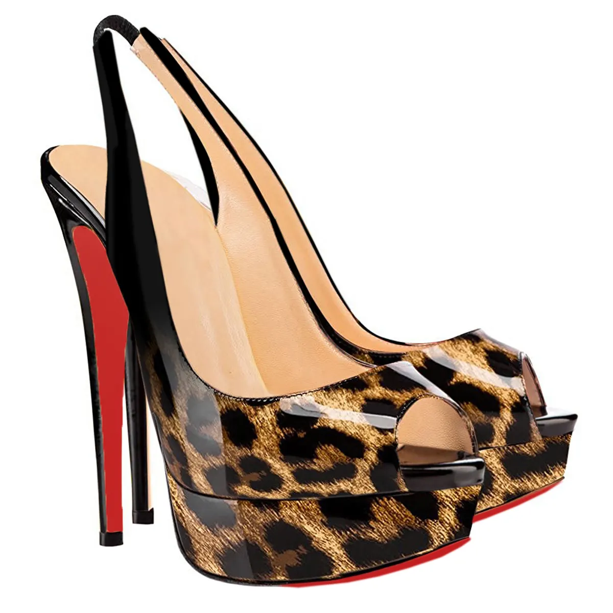 150mm Slingback Sandals Platforms Sky High Party Gradient Color Black Leopard Pumps-vocosishoes