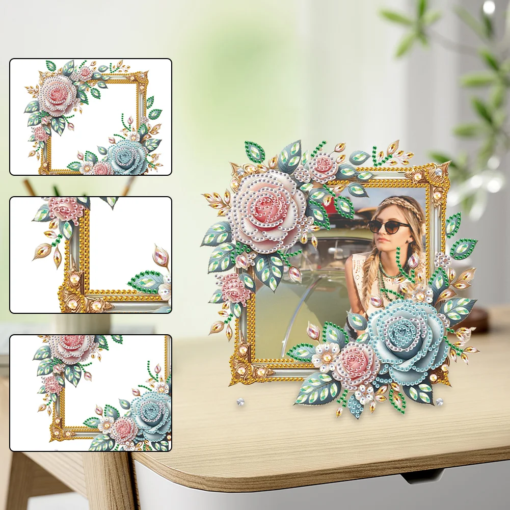 5D DIY Rose Acrylic Special Shape Rhinestone Tabletop Photo Frame Kit