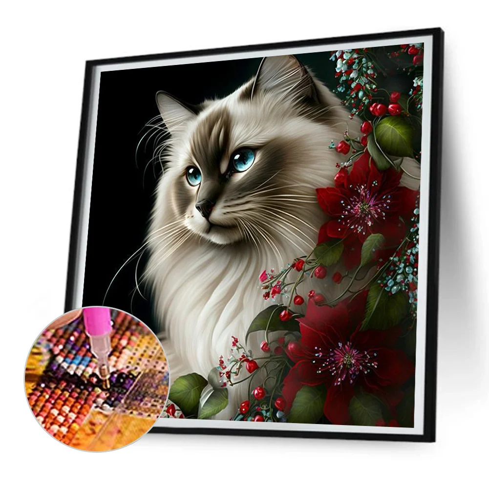 Diamond Painting - Full Round Drill - Flower Cat(Canvas|30*30cm)