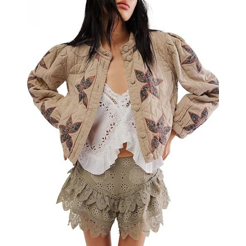 Nigikala Nigikala Autumn And Winter Explosion Embroidered Good Quality Washing Cotton Maple Leaf Embroidery Lady Coat Cotton Suit