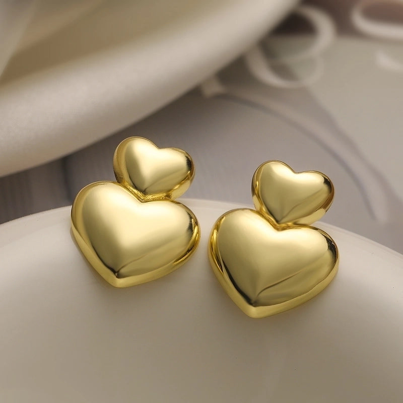 1 Pair Minimalist Commute Heart Shape Copper 18K Gold Plated Ear Studs