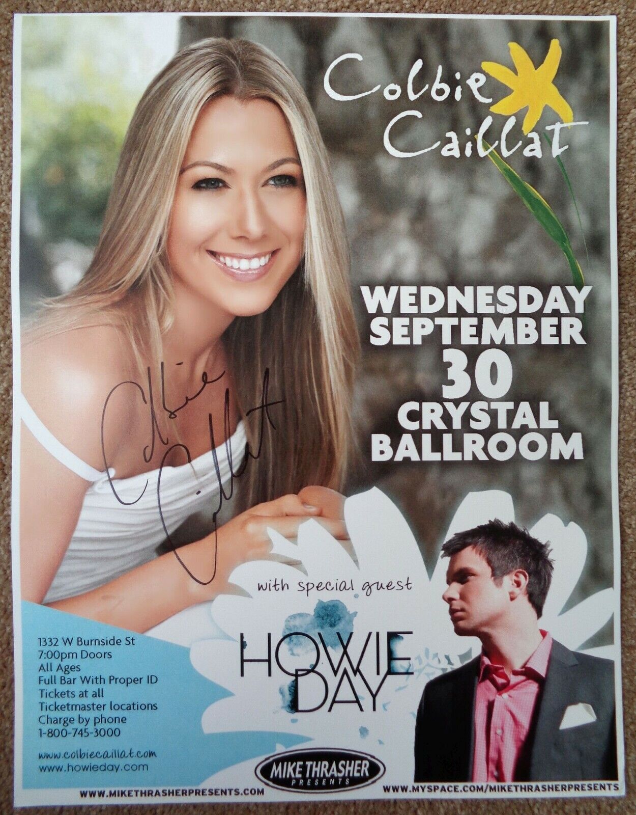 Signed COLBIE CAILLAT Gig POSTER In-Person w/proof Concert Autograph Portland OR