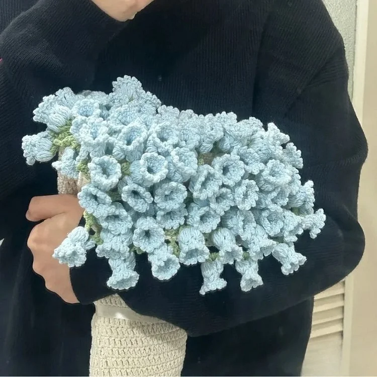 Lulusnow Handmade Blue 3D Lily Of The Valley Flower Bell Orchid Flower Bouquet Blanket Knitted Sofa Blanket Crochet Flower Blanket Gift Christmas/Valentine's/Easter/Mother's Day Gifts