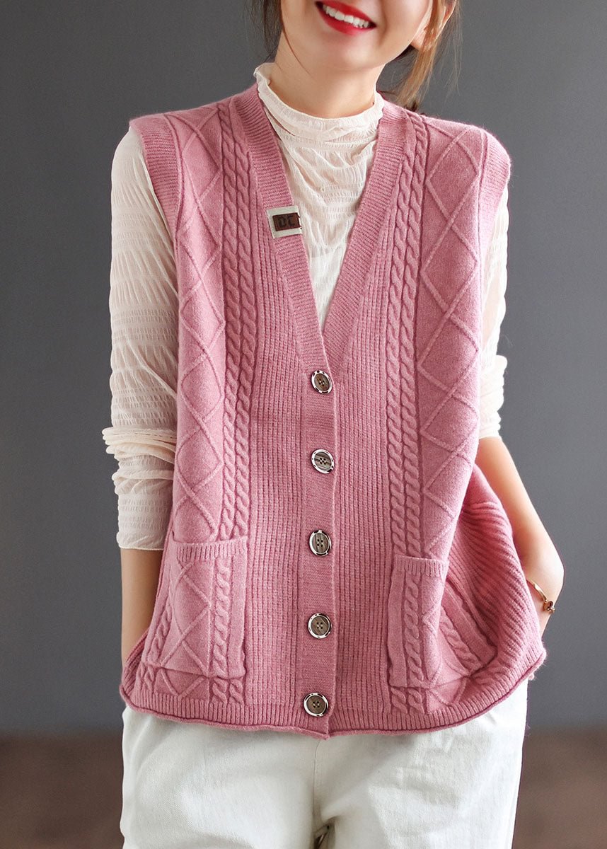 Modern Light Grey V Neck Button Pockets Fall Sleeveless Knit Vest CK2560- Fabulory