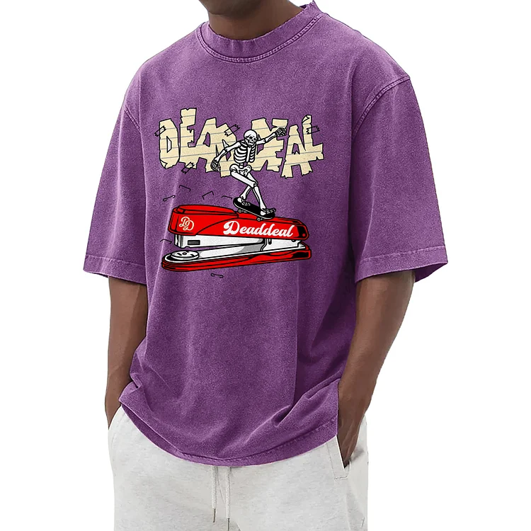Funny Skull Stapler Washed T-shirt 002