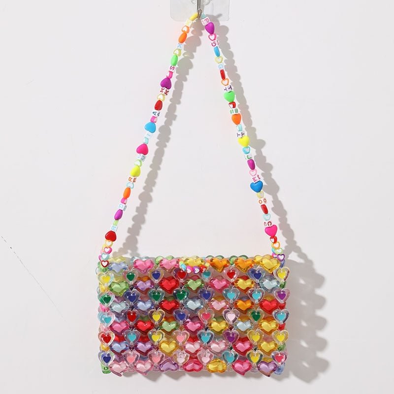 Love Beaded Bag DIY Hand Woven Bag Gir Summer Jelly Colorfull Purses and Handbags Luxury Designer Gift Beaded Mini Shoulder Bag