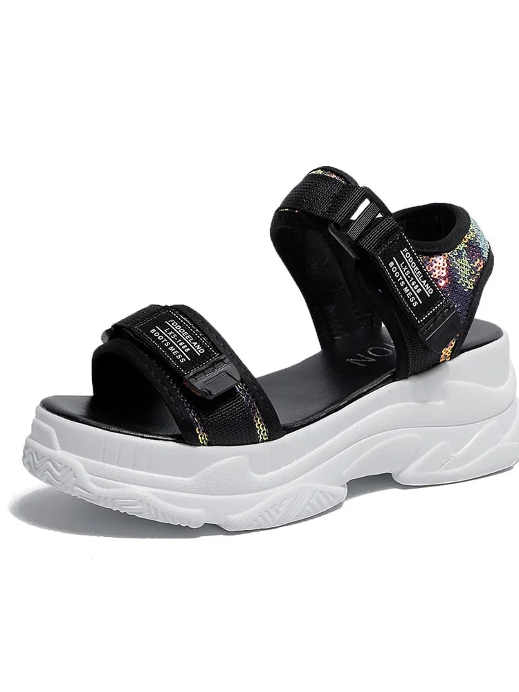 Fujin 6CM Gladiator Platform Women's Sandals 2021 Summer Fashion Women Chunky Beach Sandal Denim Comfortable Sandalias Mujer