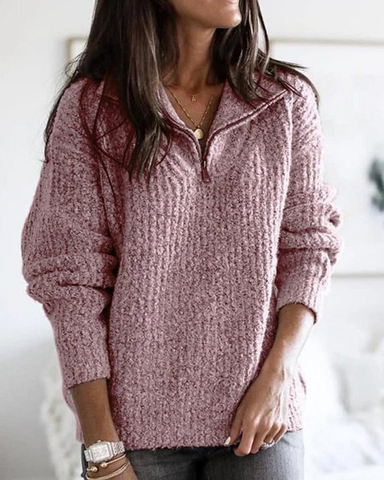 Fuzzy Knit Half Zip Drop Shoulder Sweater - Shop Trendy Women's Clothing | LoverChic
