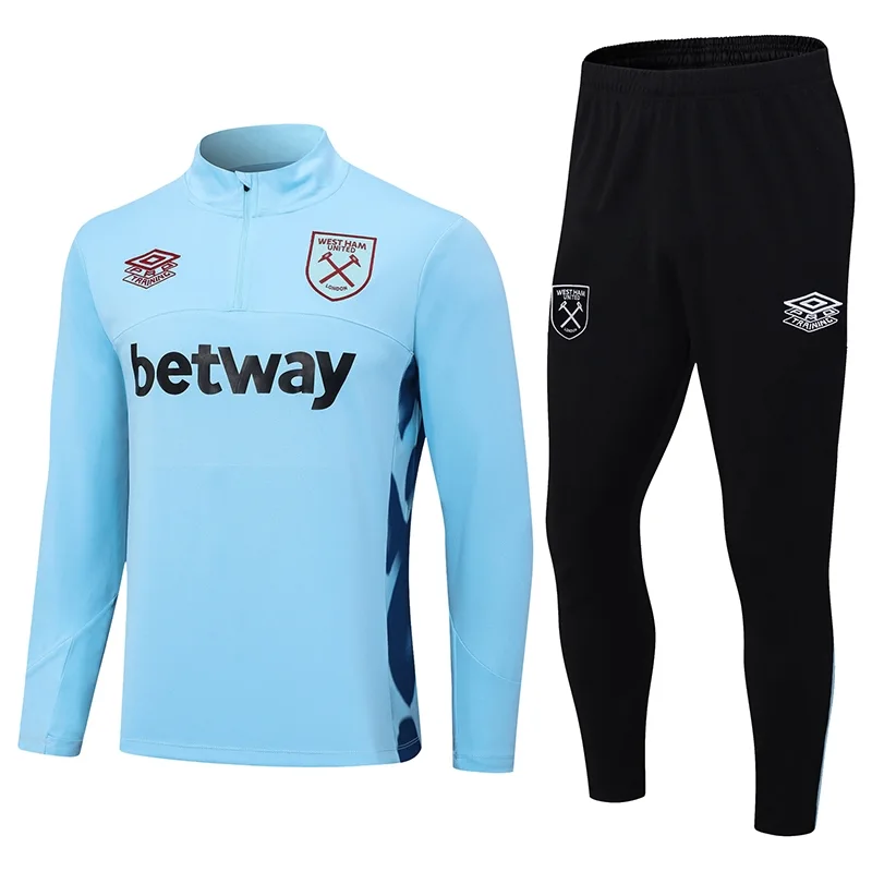 23-24 West Ham United Half Zipper Long Sleeved Baby Kids Blue Training Suit