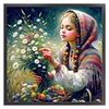 Girl Picking Flowers-11CT Stamped Cross Stitch 50*50cm/19.69*19.69in