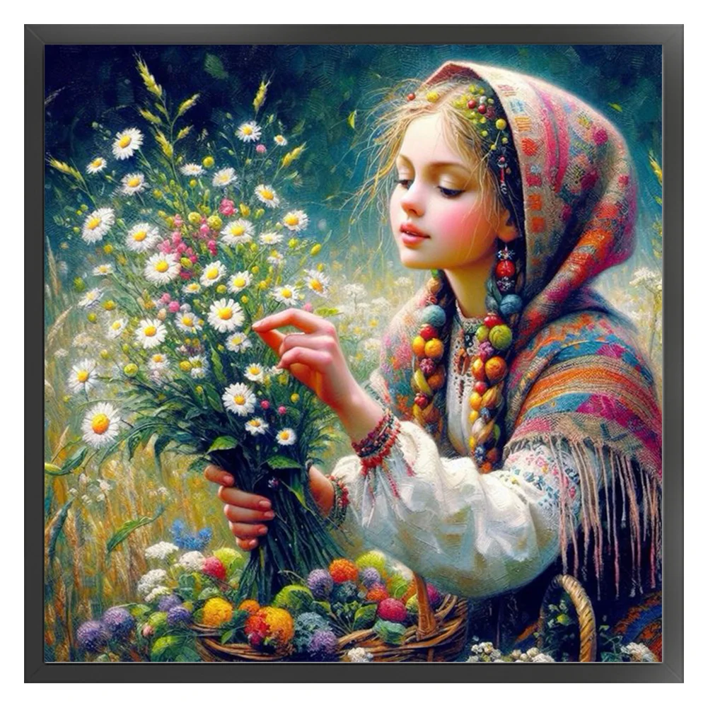 11CT Full Stamped Cross Stitch - Girl(Canvas|50*50CM)