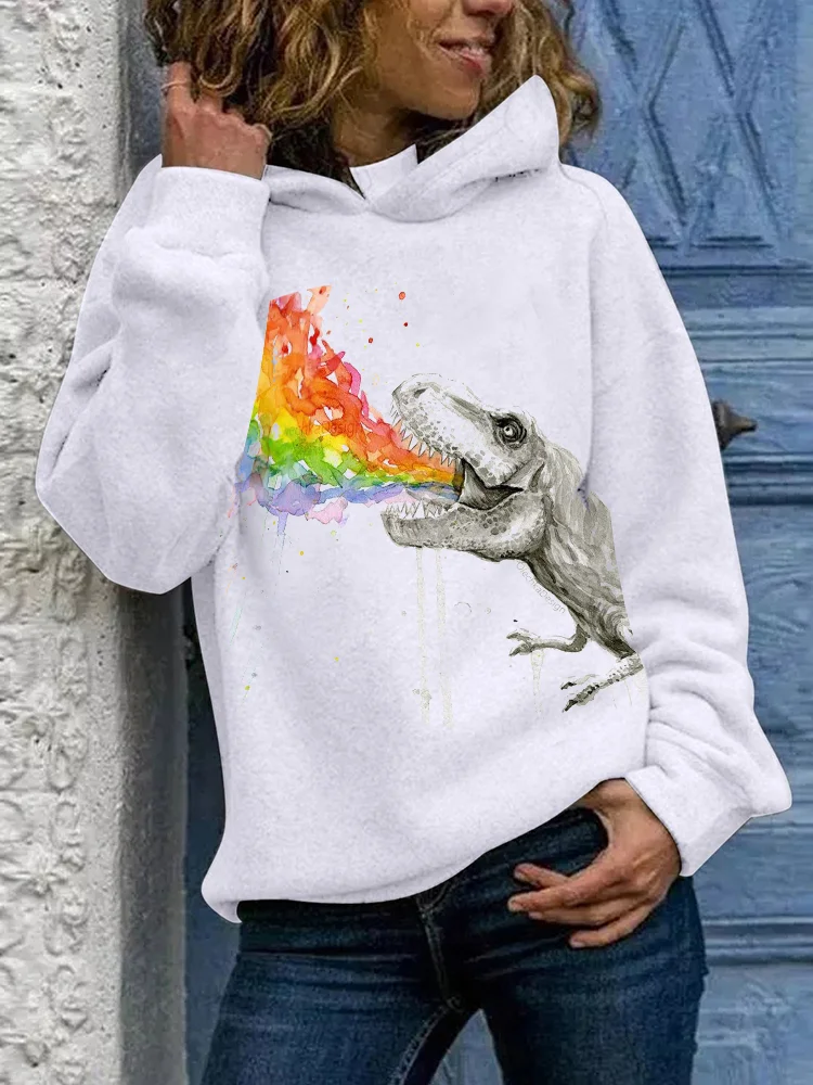 Vefave Dinosaur Spraying Rainbow Comfy Hooded Sweatshirt