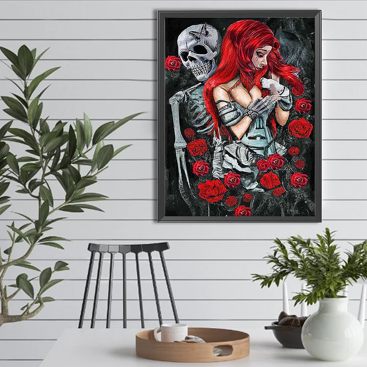 Gentleman Skull With Pink Roses - Full Round Drill Diamond Painting -  50*60CM(Canvas)