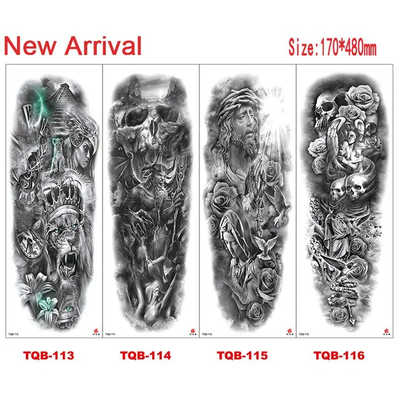 Waterproof Large Arm Temporary Tatoo Sticker Supernatural Fake Animal Stickers For Men Body Art Temporary Tattoo Skeleton Hand