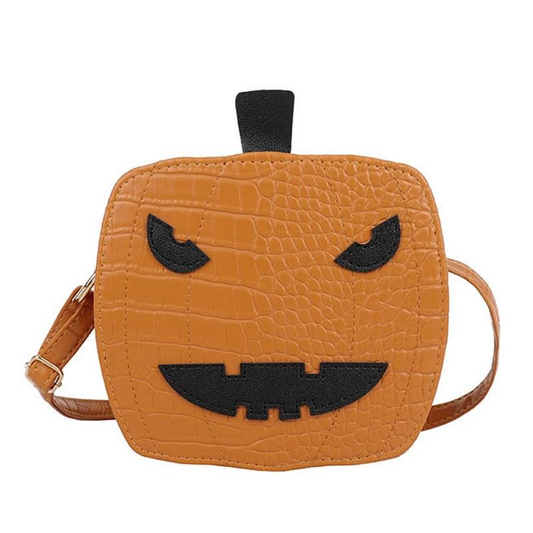 Devil Emoji Print Pumpkin Textured Crossbody Bag - Modakawa Modakawa