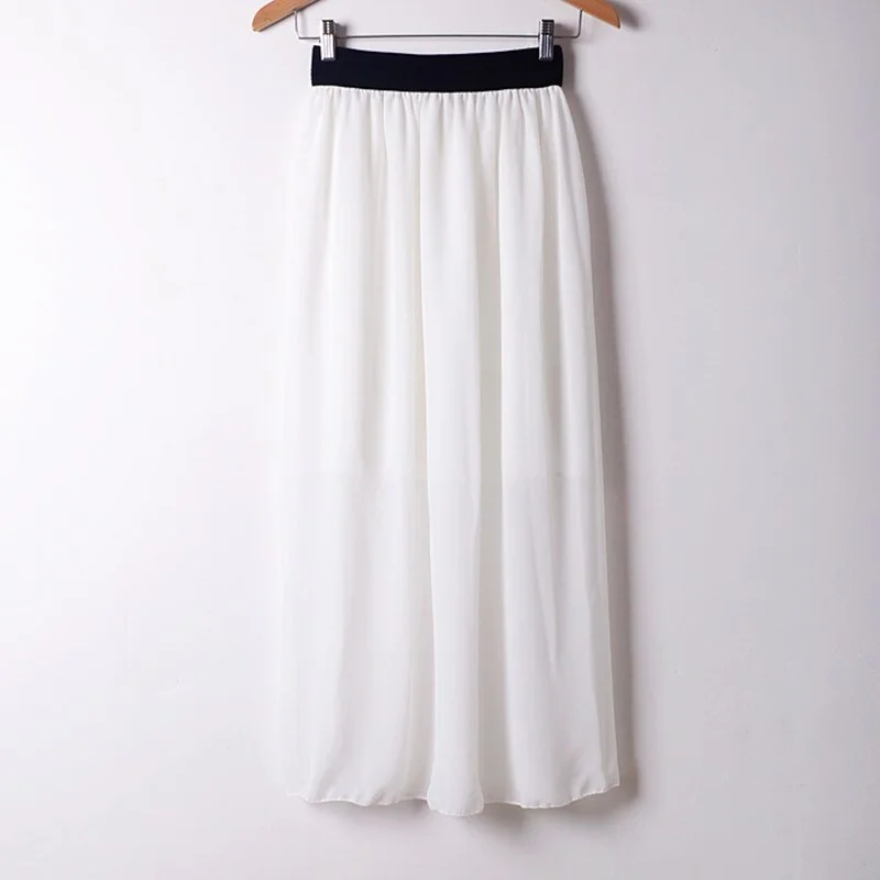 New Fashion Wholesale Women Chiffon Long Skirts Candy Color Pleated Maxi Free Size