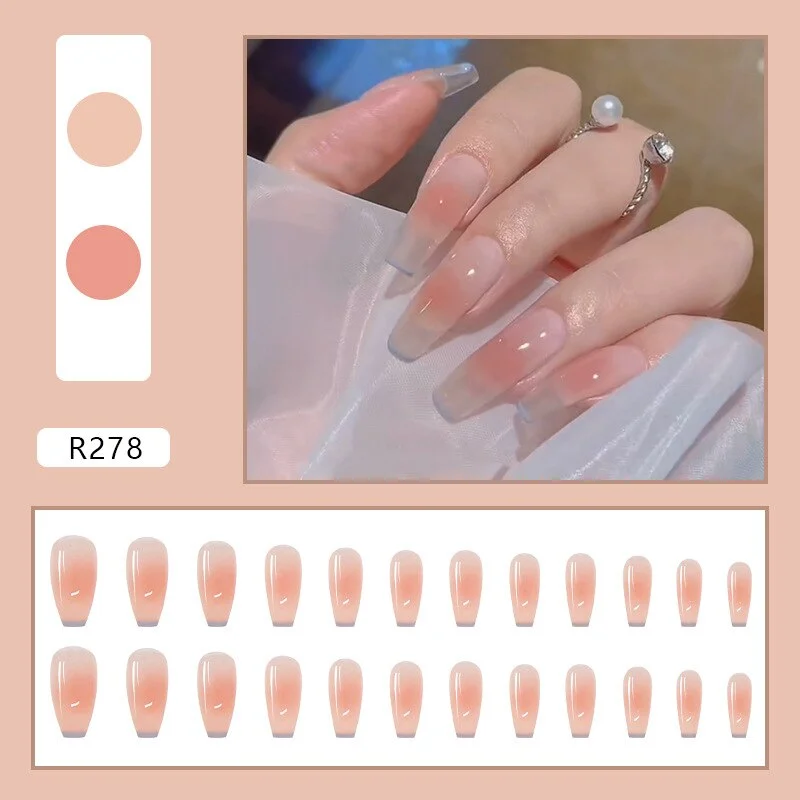 24pcs Glitter Detachable False Nails French Blush Fake Nails Full Cover Nail Tips fake nail with design Manicure Tool