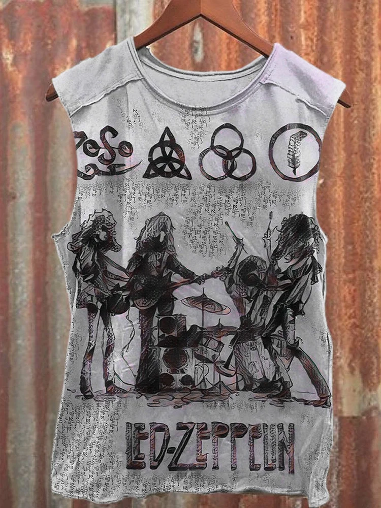 Unisex Retro Rock Music Band Art Graphic Print Casual Tank Top