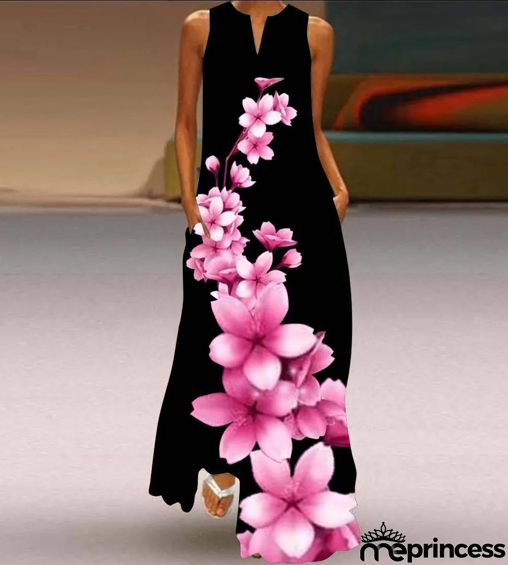 Summer women's sleeveless dress v-neck printed face dress