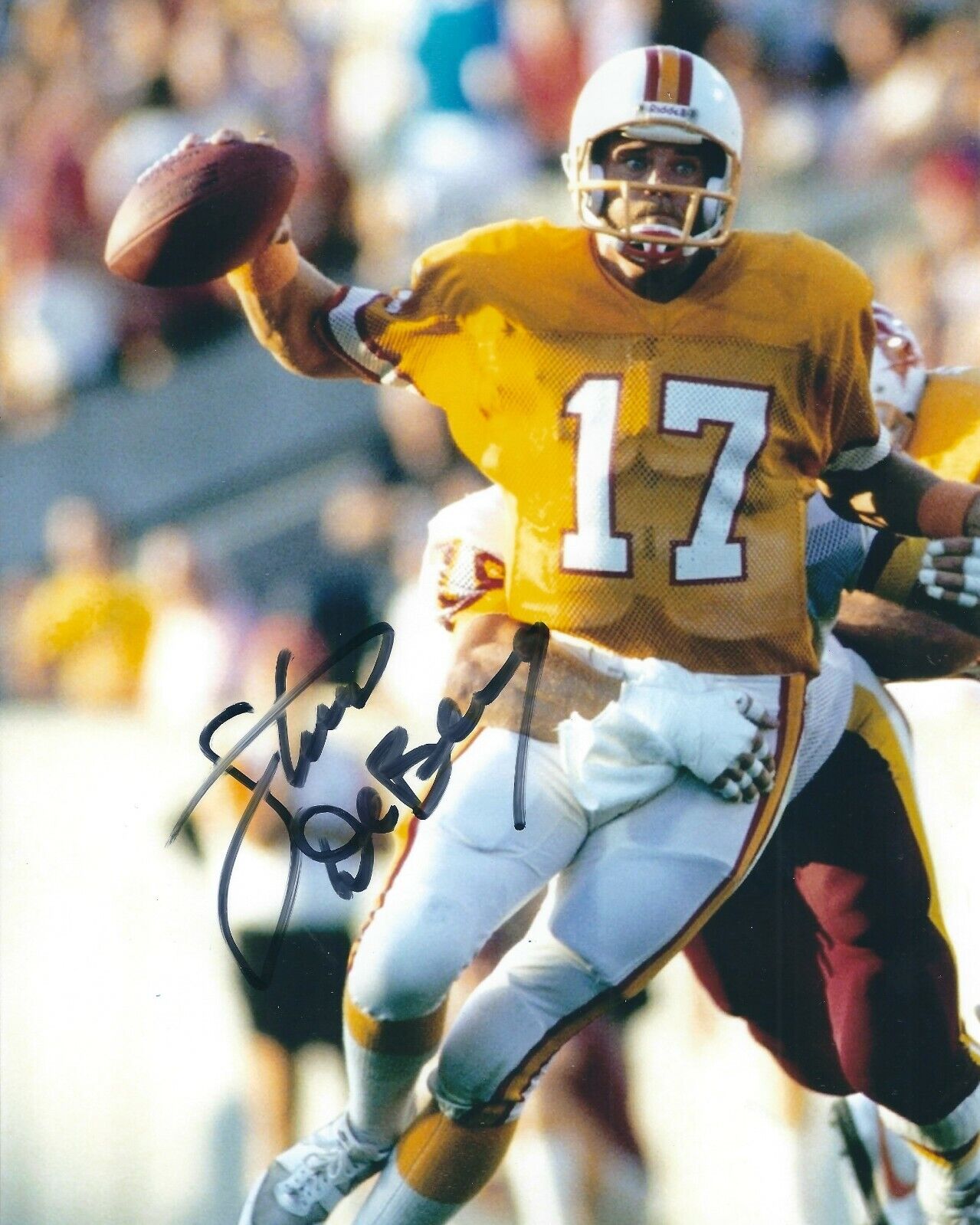 Signed 8x10 STEVE DEBERG Tampa Bay Buccaneers Autographed Photo Poster painting - w/COA