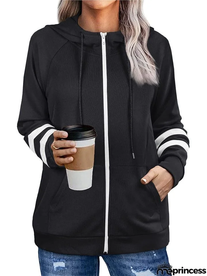 Sporty Zipper Long Sleeve Hoodies