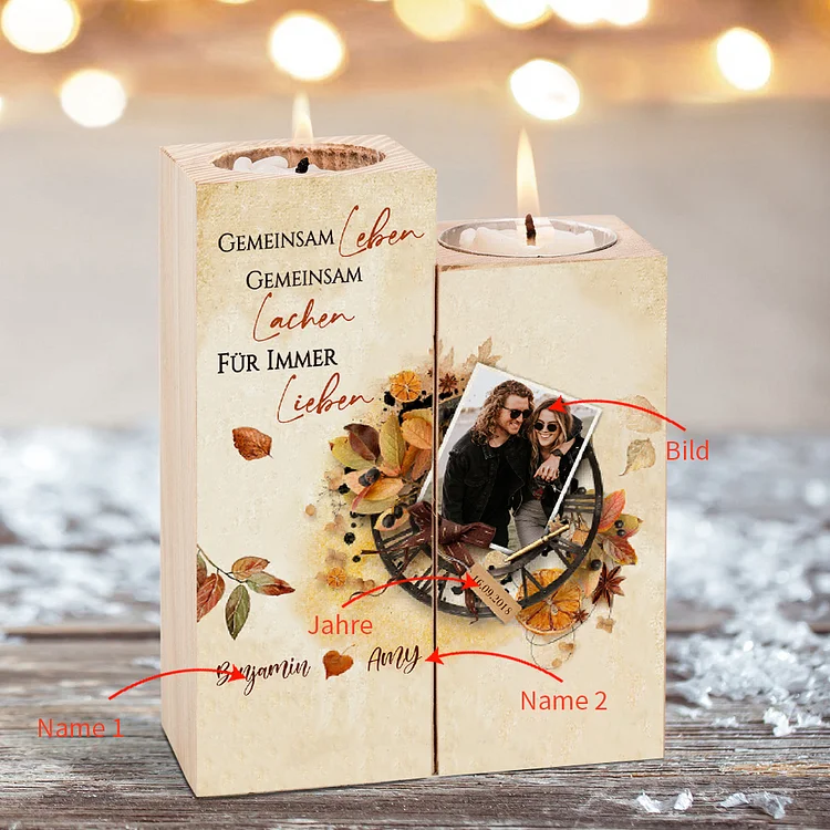 Kettenmachen Personalisierter 2 Namen & Datum & Foto Kerzenhalter-Gemeinsam Leben Gemeinsam Lachen Für immer Lieben-für Paare Geschenk