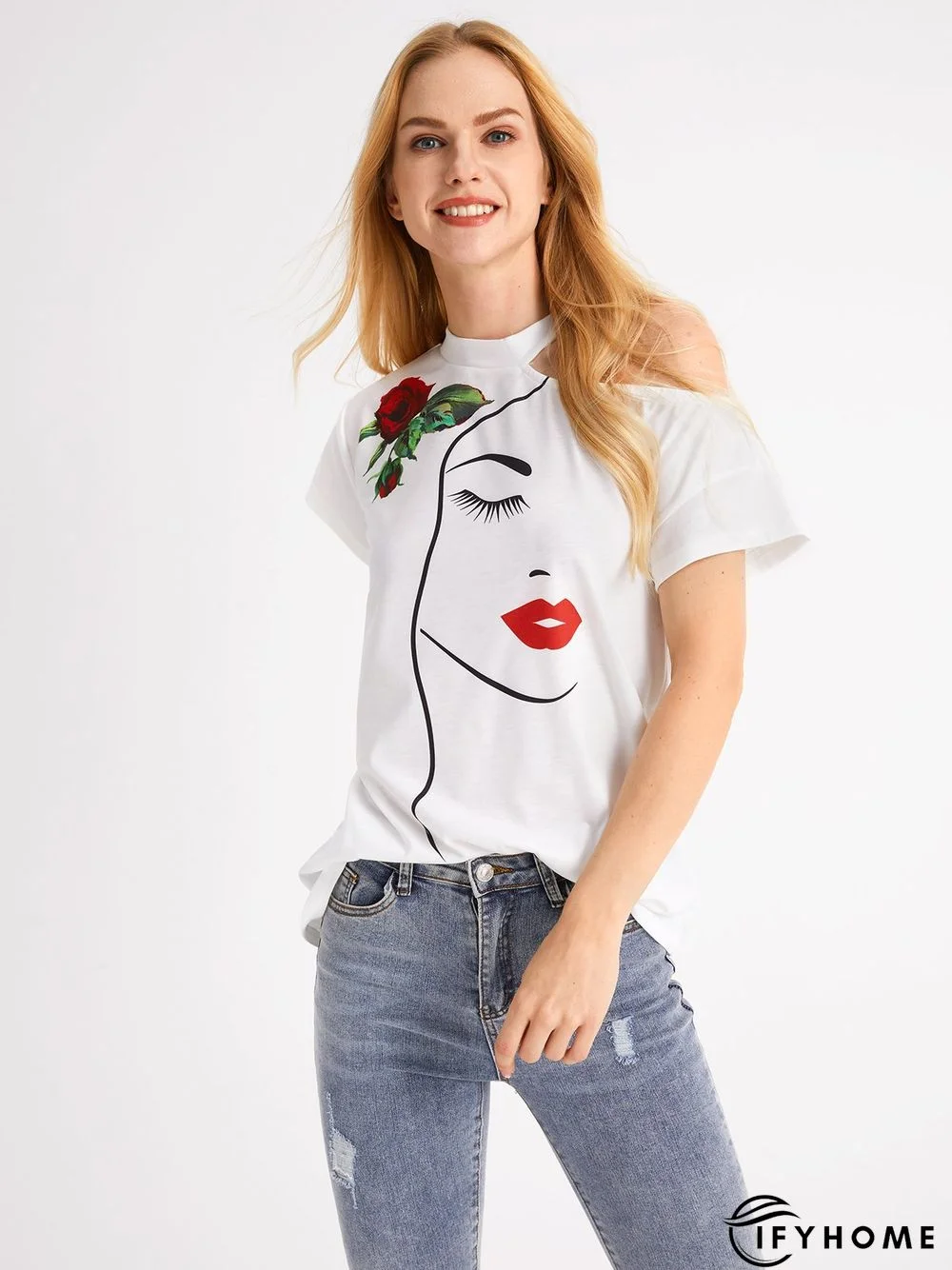 Daily Floral Crew Neck Cap Sleeve T-Shirt | IFYHOME