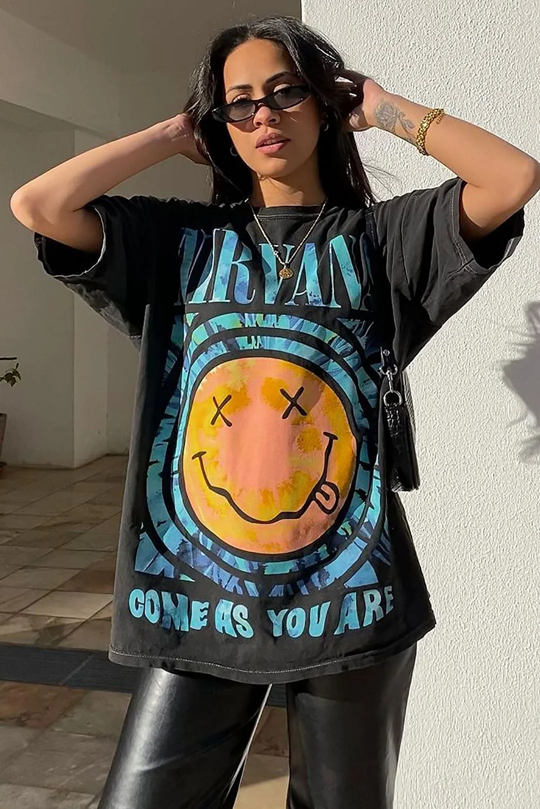 Nirvana Smiley Face Washed Top - Black Wash