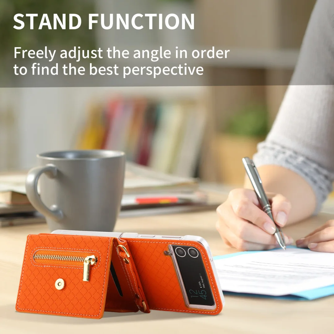 Applicable To For Samsung ZFlip3/ZFlip4 Fold-Screen Card Leather Phone Case