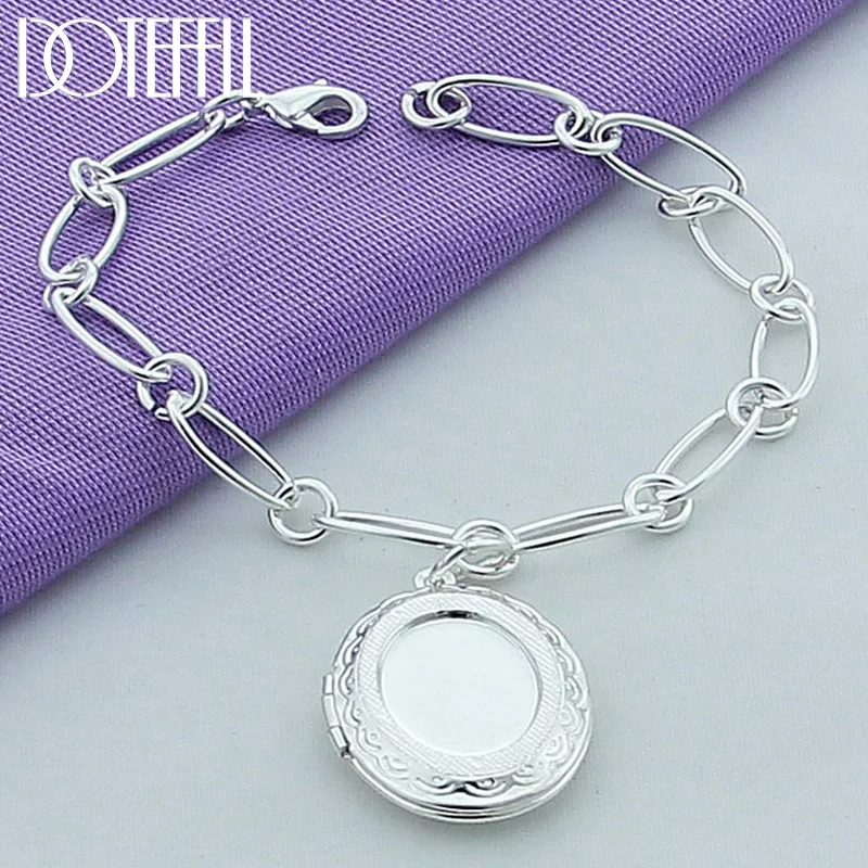 DOTEFFIL 925 Sterling Silver Oval Photo Frame Bracelet Chain For Woman Man Jewelry