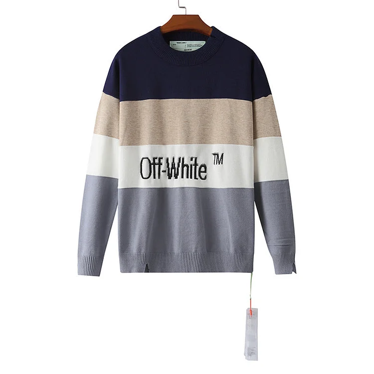 Off White Sweater Off Destruction Stripes Color Matching Letters Logo Men's and Women's Sweaters