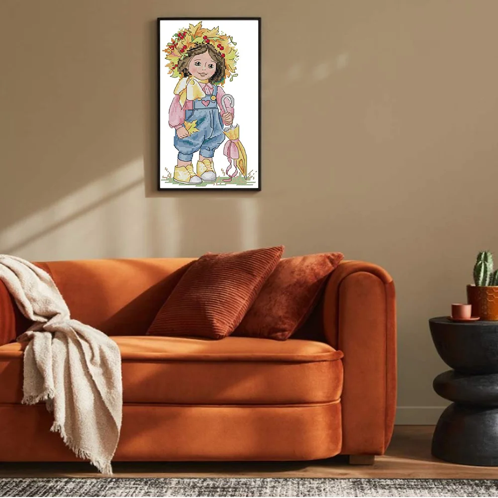 DIY Stamped Cross Stitch 14CT Partial Embroidery 19*33cm - Autumn Girl