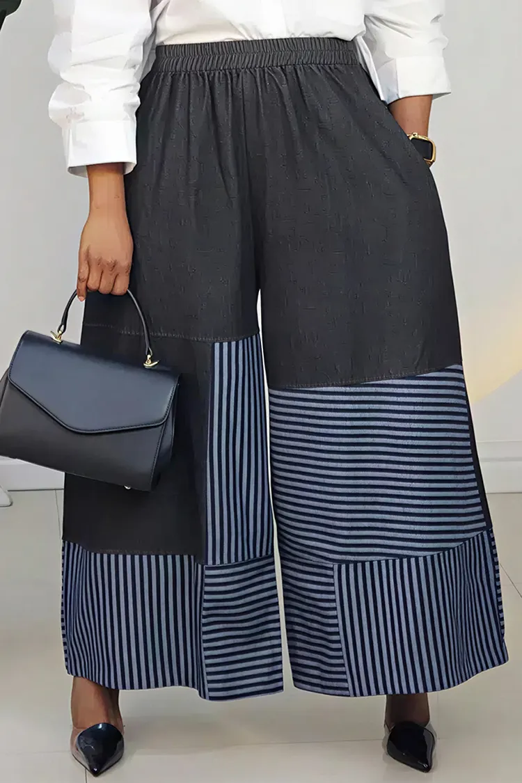 Plus Size Daily Blue Striped Pocket Pull-On Waist Denim Jeans [Pre-Order] 2024 - Xpluswear