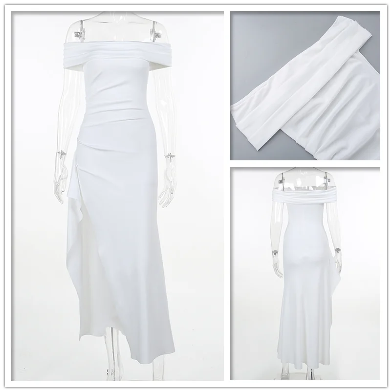 Uaang Off Shoulder Elegant Maxi Long Dress Women 2023 Summer Dress High Split Backless Nightclub Sexy Party Dresses Vestidos