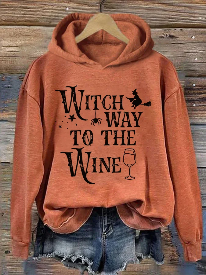 Simpfit Damen-Hoodie mit Halloween-Hexen-Way-to-the-Wine-Print