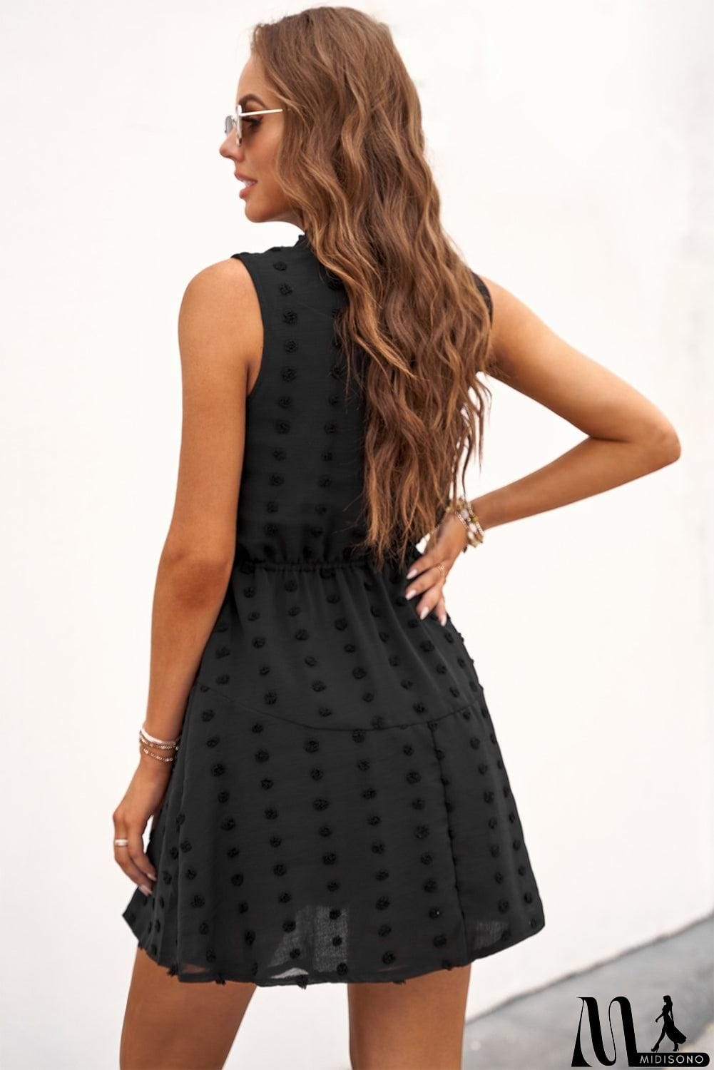 MidiSono - Swiss Dot Tie-Neck Sleeveless Dress