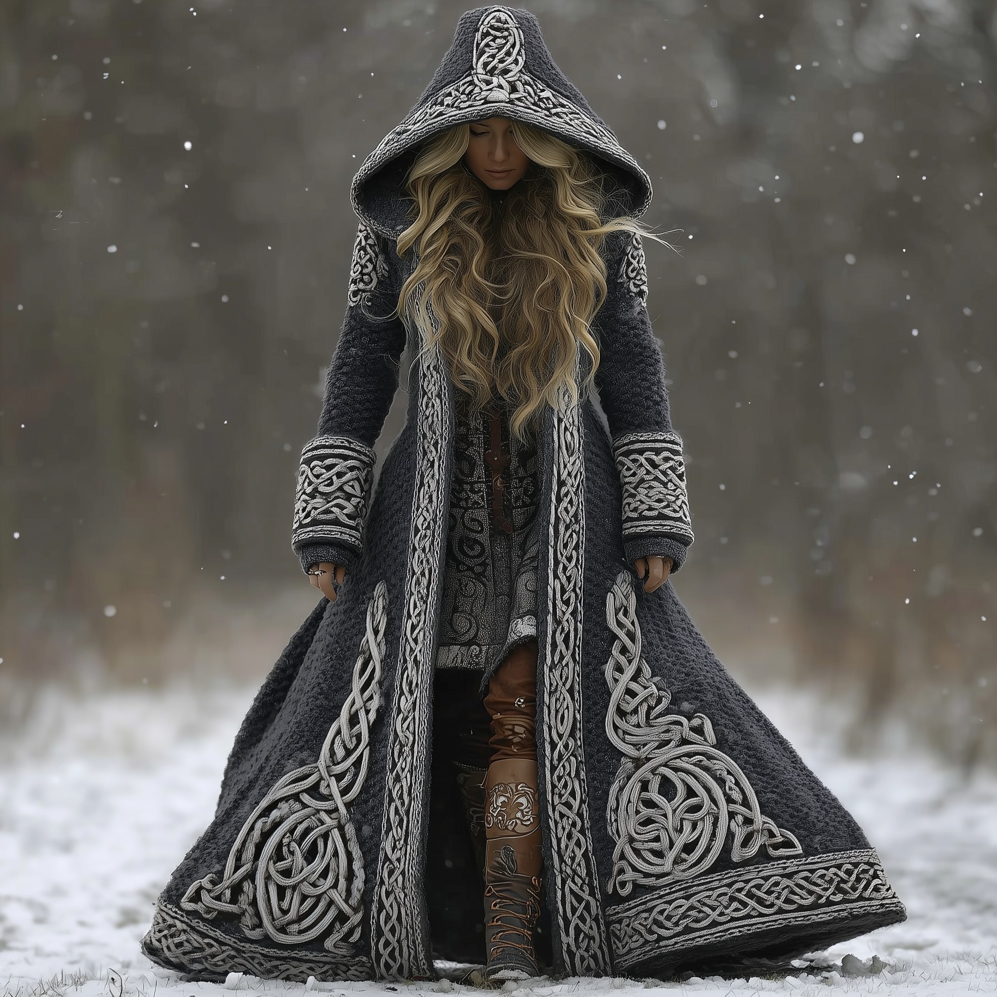 Women's Retro Viking Celtic Knot Knit Button Hooded Cardigan elevenforest