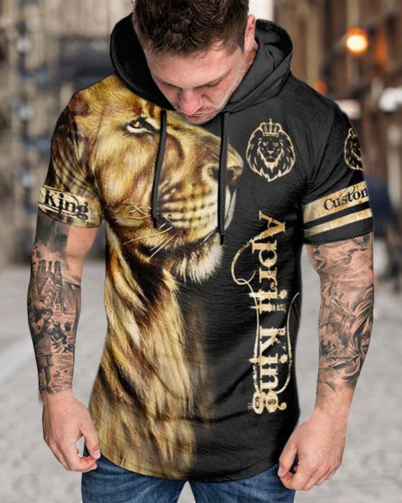 men's lion print casual pullover short sleeve