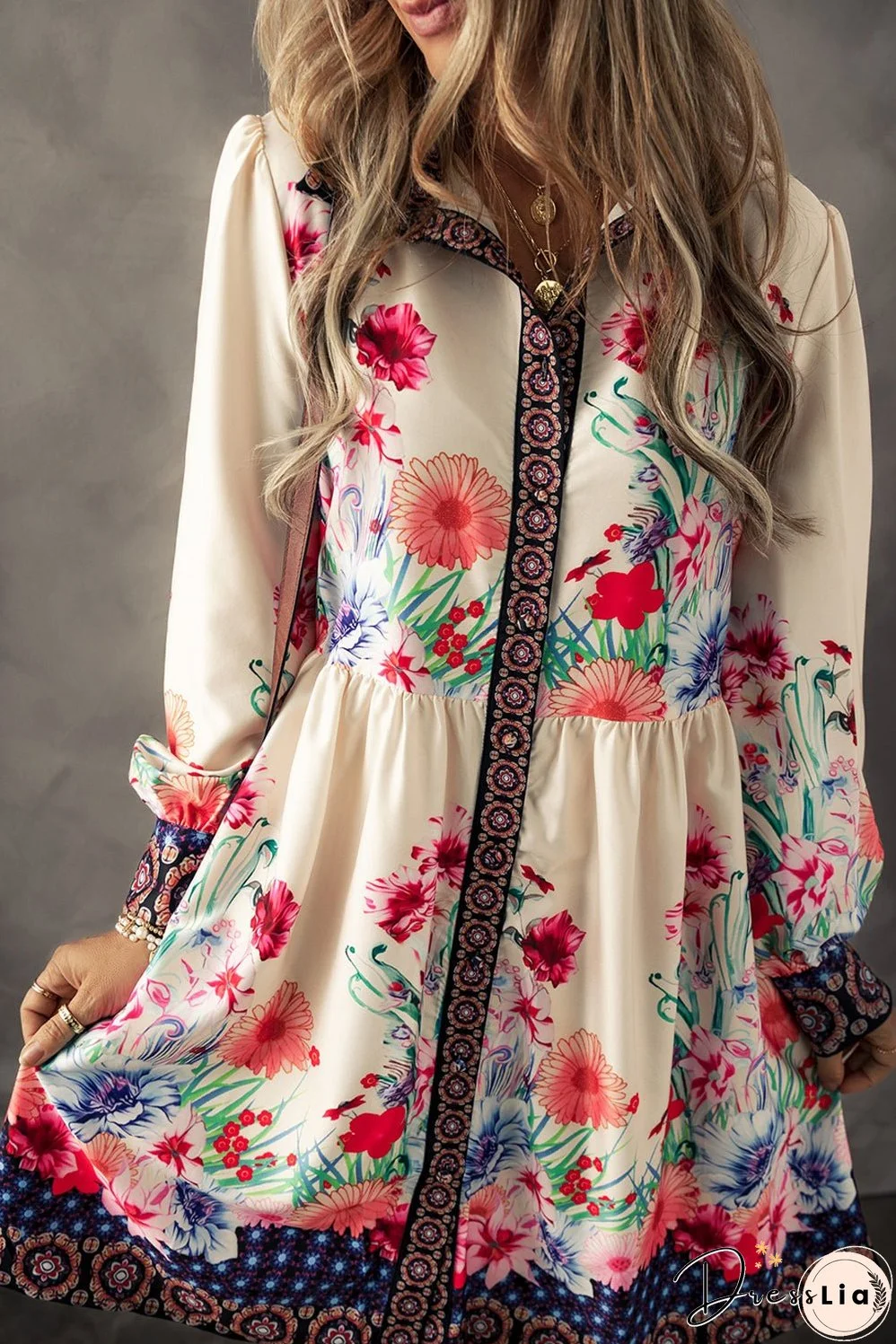Floral High Waist Shirt Mini Dress
