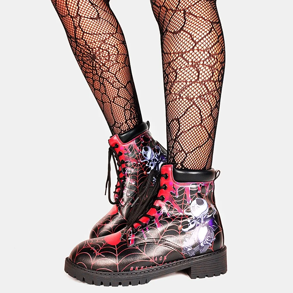 Brand Big Size 43 Cool Skulls Butterfly Rose Flowers Printed Gothic Style Ankle Booties Fashion Boots Street Women Shoes