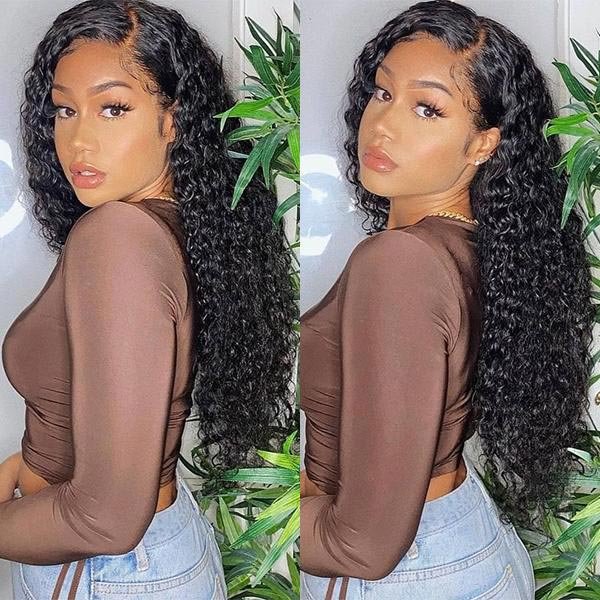Junoda Water Wave 13x6 Lace Front Human Hair Wigs Indian Natural Black Color Lace Frontal Wig