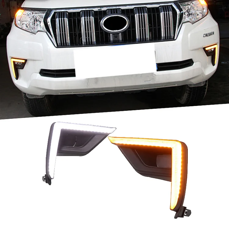 Car LED DRL Daytime Running Light Yellow Turn Signal Light Fog Lamp DRL For Toyota Land Cruiser prado FJ150 2017 2018 2019 ITN Auto