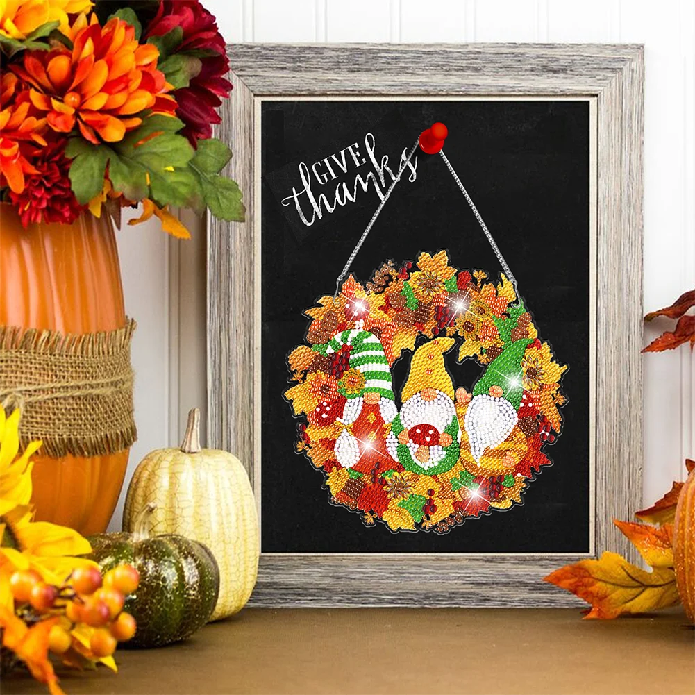 DIY Fall Gnome Single Side Special Shaped Diamond Painting Wall Decor Wreath Crystal Painting Wreath