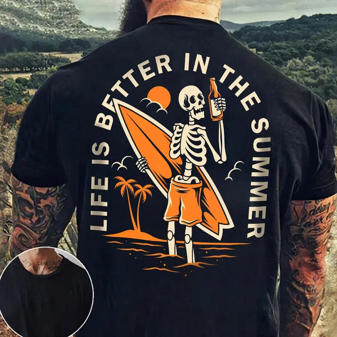LIFE IS BETTER IN THE SUMMER Skull Black Print T-shirt