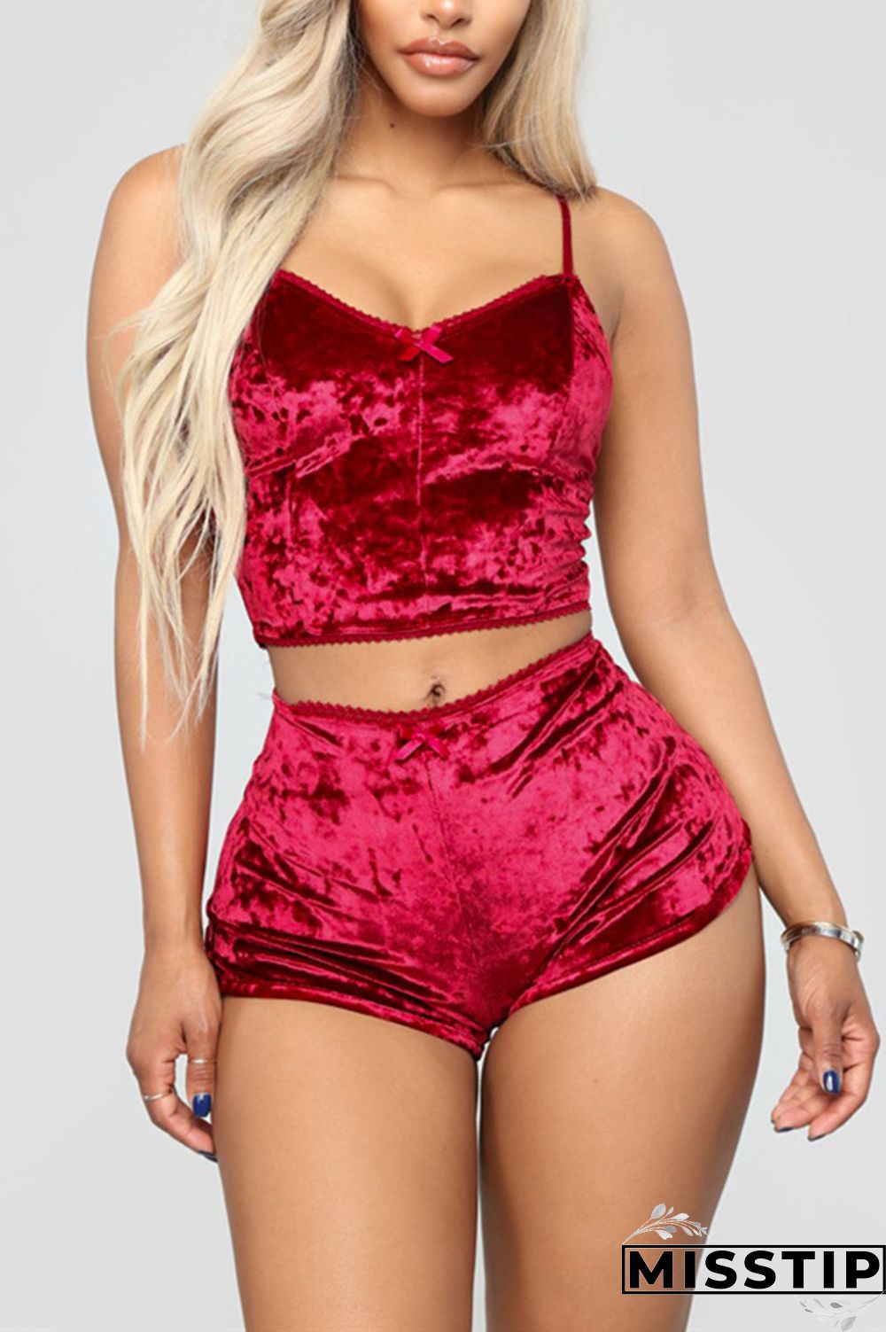 Red bean paste Sexy Solid Two Piece Suits Straight Sleeveless