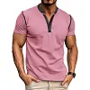 Cotton Blend Men's Short Sleeve Henley T-Shirt with Contrast Stitching and Button Placket by Inlyline