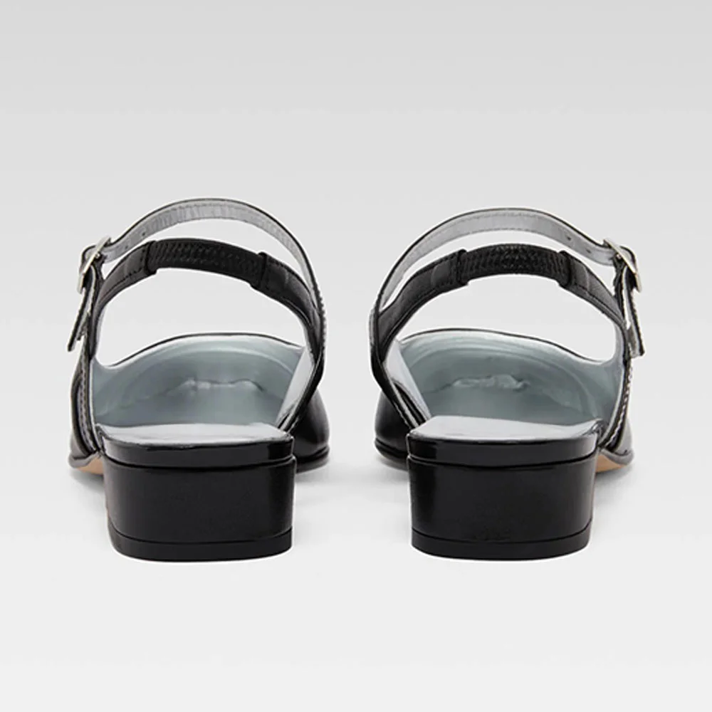 Black Square Toe Buckle Mary Jane Slingback Flat Shoes for Women