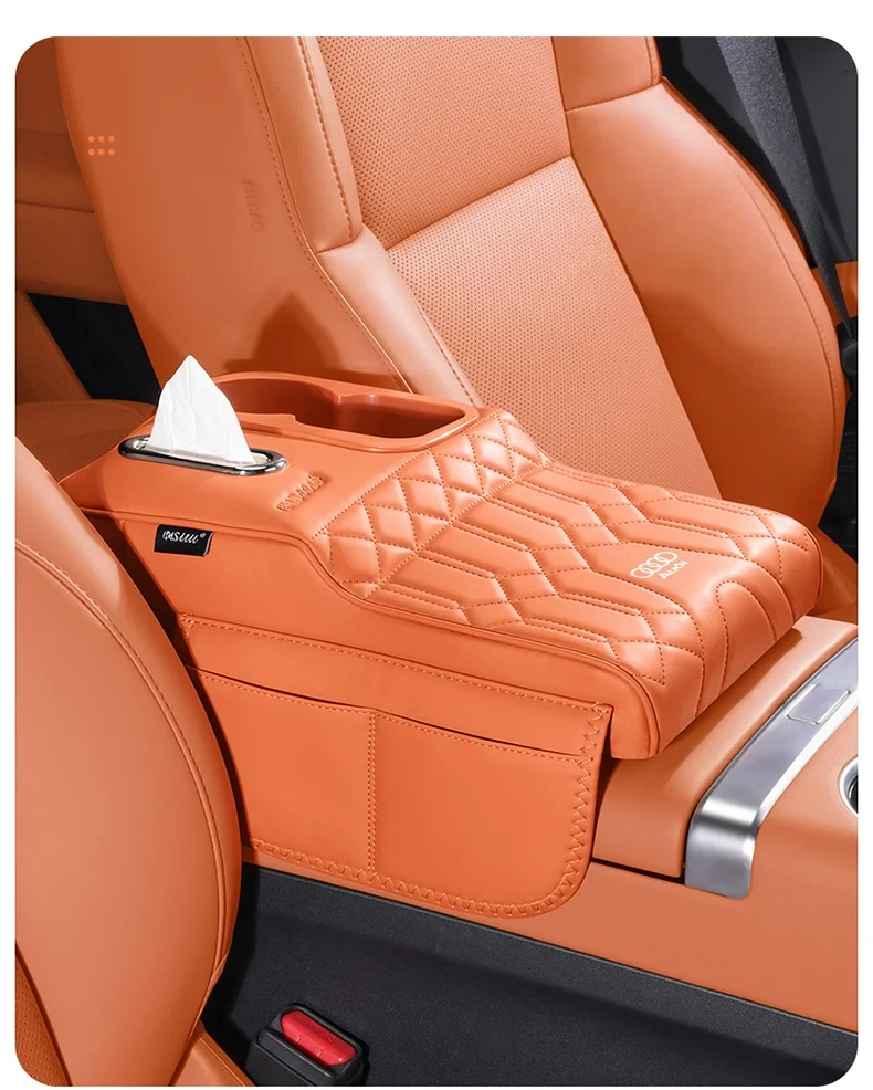 Multifunctional car armrest box with cup holder tissue box